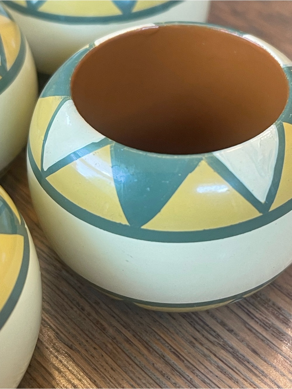 Vintage Pier 1 Southwestern Lacquered Wood Napkin Rings Set of 9, Boho Kitchen